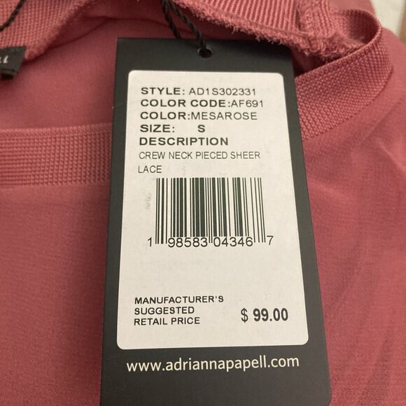 Adrianna Papell Sheer Lace Blouse Size SMALL Rose Pink Retro Mesh Coquette - Picture 7 of 11